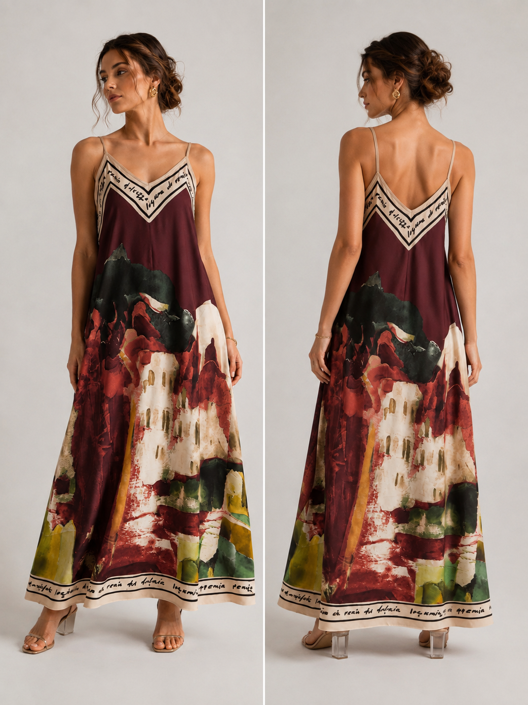 Maxikleid Venezia | Kunstdruck | Spaghetti-Träger