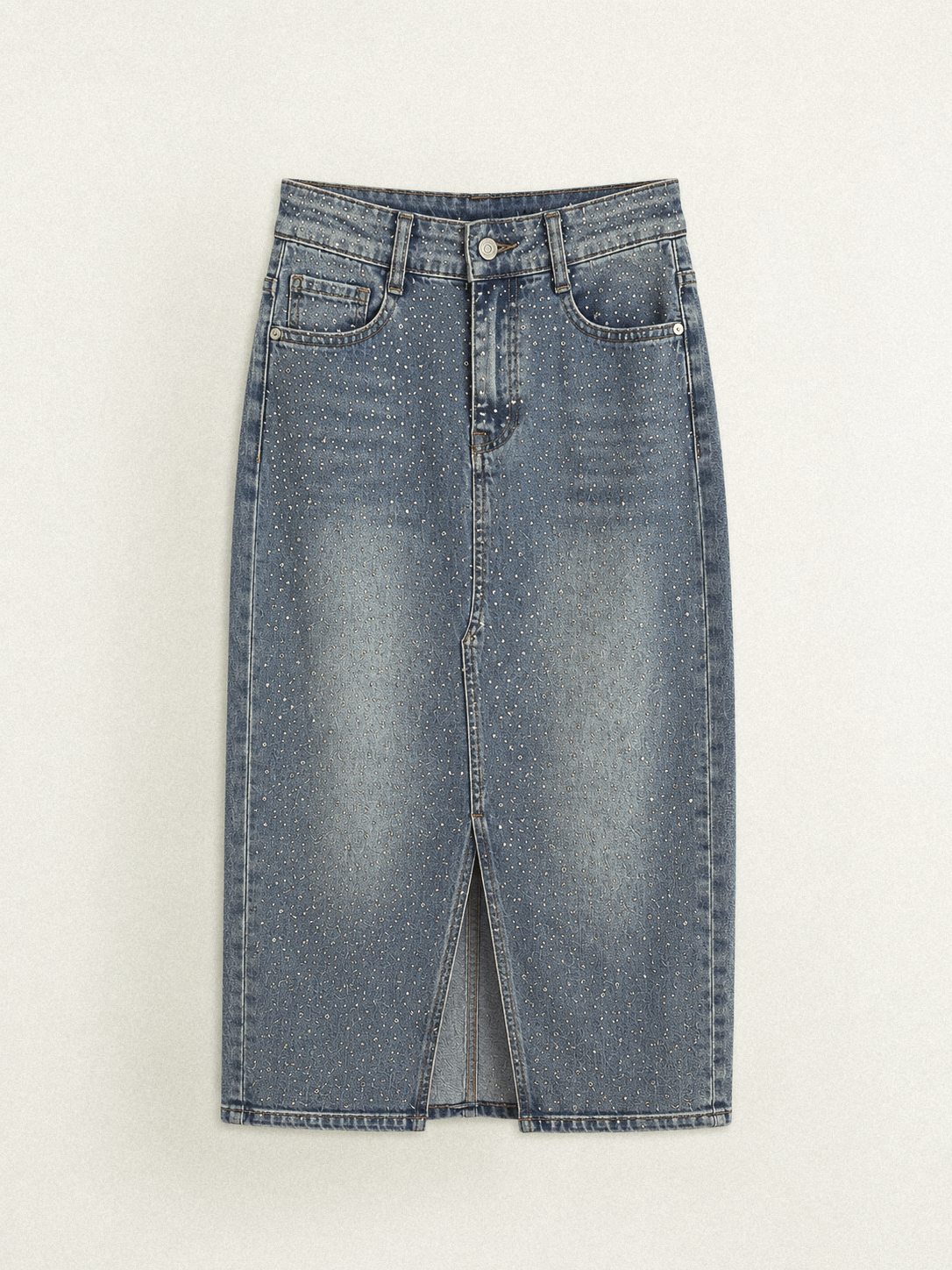 Jeans Midirock mit Strasssteinen