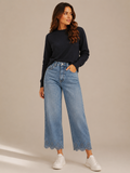 Wide-Leg Jeans mit Blumen-Stickerei und Strass