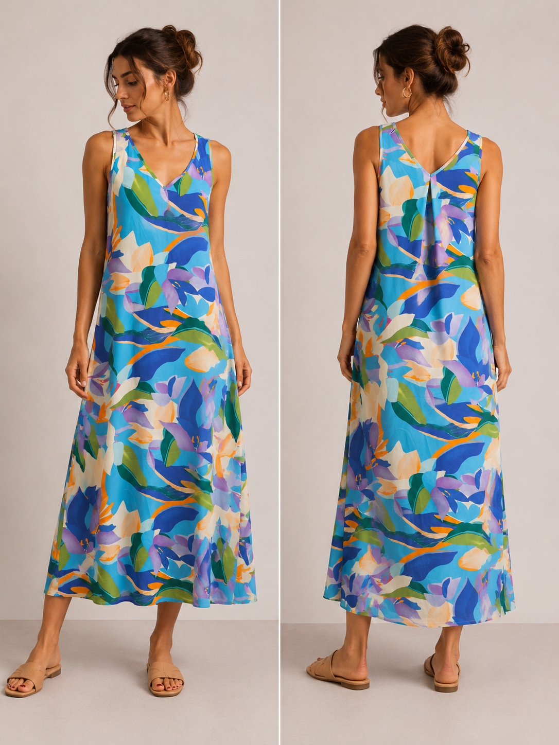 Buntes Maxikleid mit abstraktem Print
