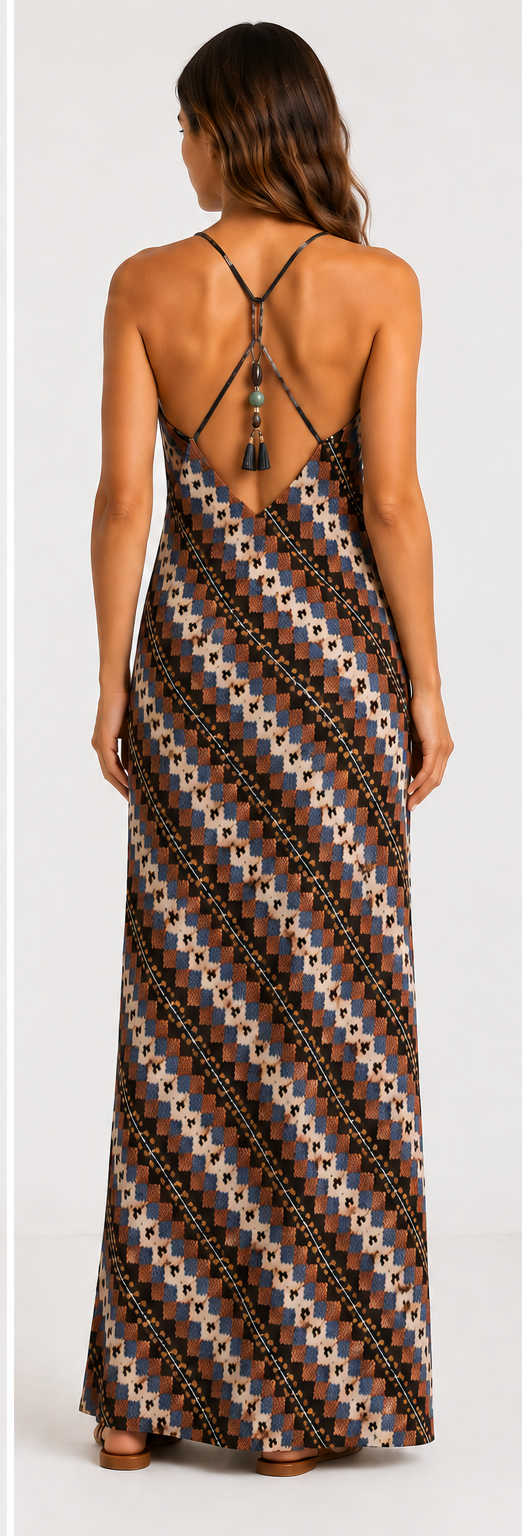 Boho Maxi-Kleid mit geometrischem Retro-Print, Vorderansicht