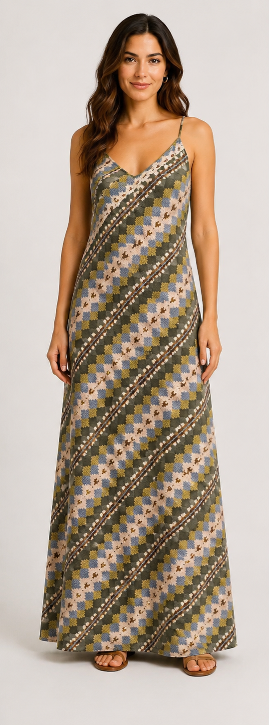 Spaghetti-Maxikleid mit Retro-Jacquard-Muster