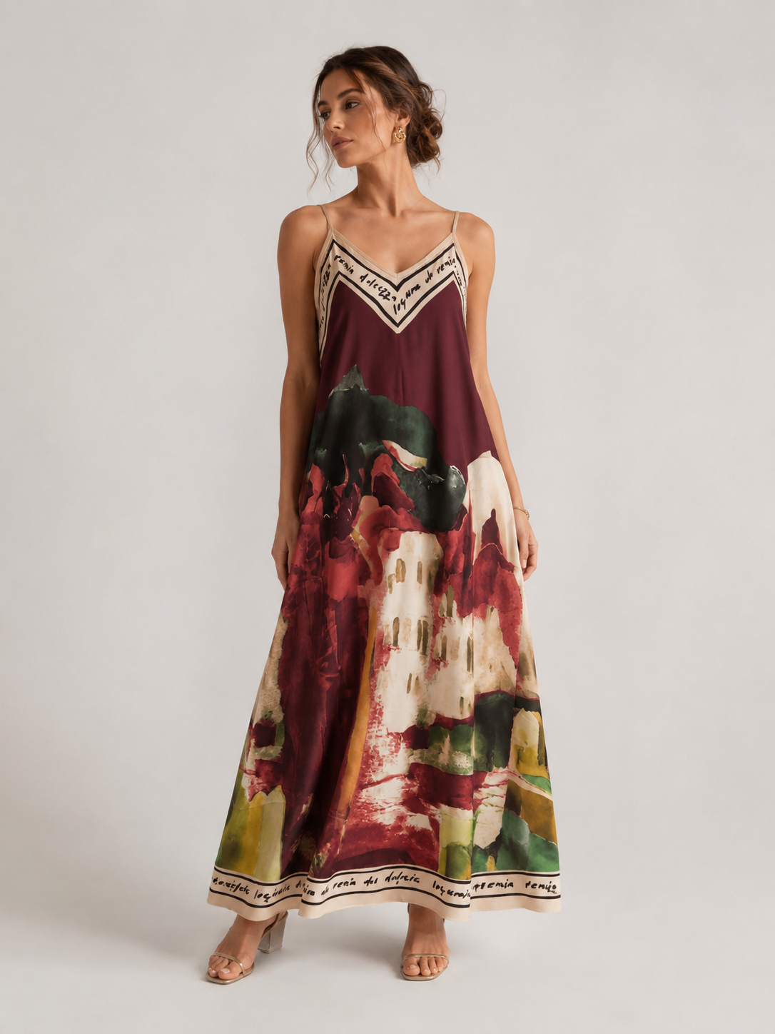 Maxikleid Venezia | Kunstdruck | Spaghetti-Träger