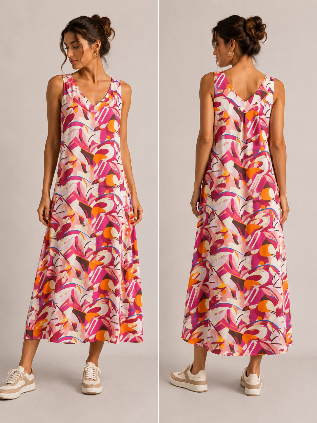 Buntes Maxikleid mit abstraktem Print