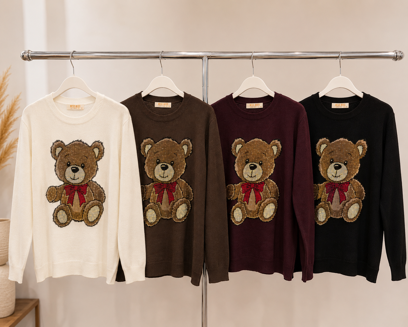 Teddy-Bär Strickpullover mit Pailletten
