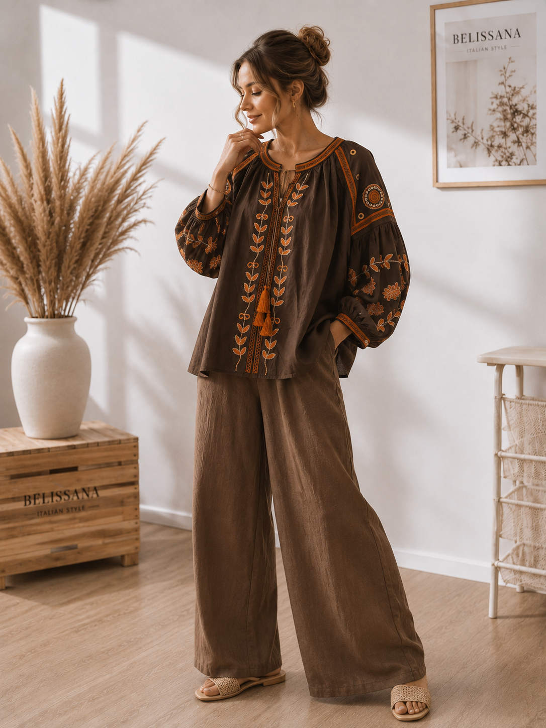 Boho Bluse mit Stickerei | One Size