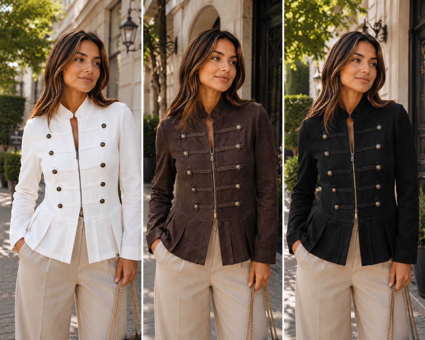 Militärjacke mit Doppelknopfleiste und Plisseesaum
