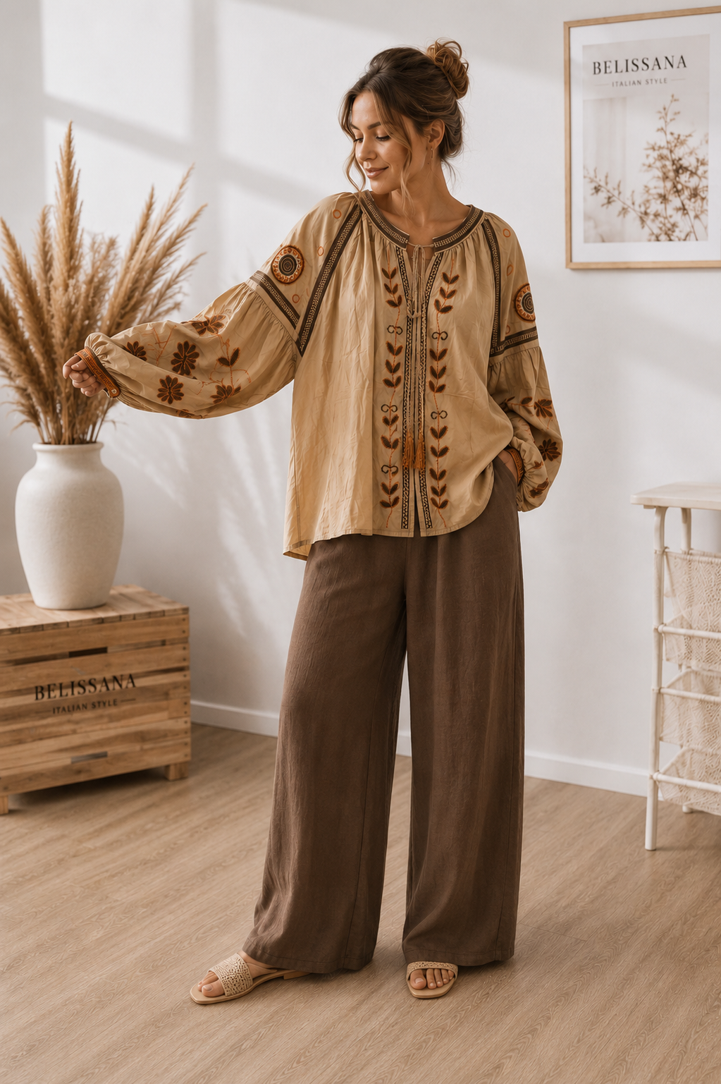 Boho Bluse mit Stickerei | One Size