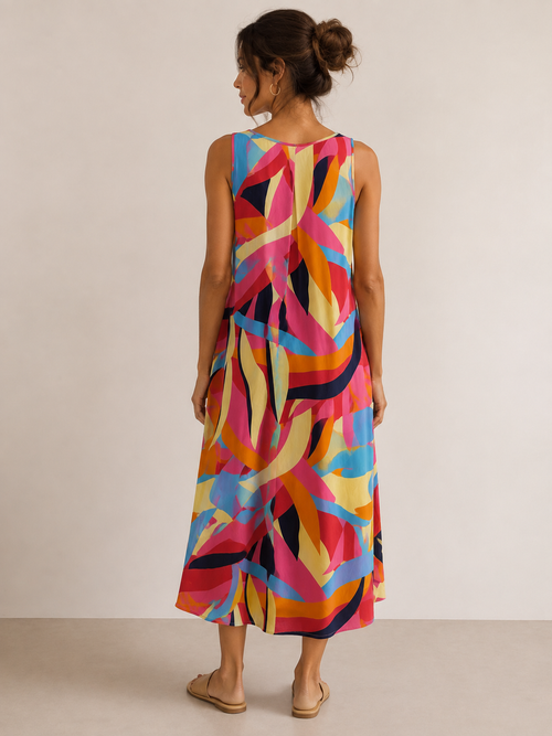 Buntes Maxikleid mit abstraktem Print