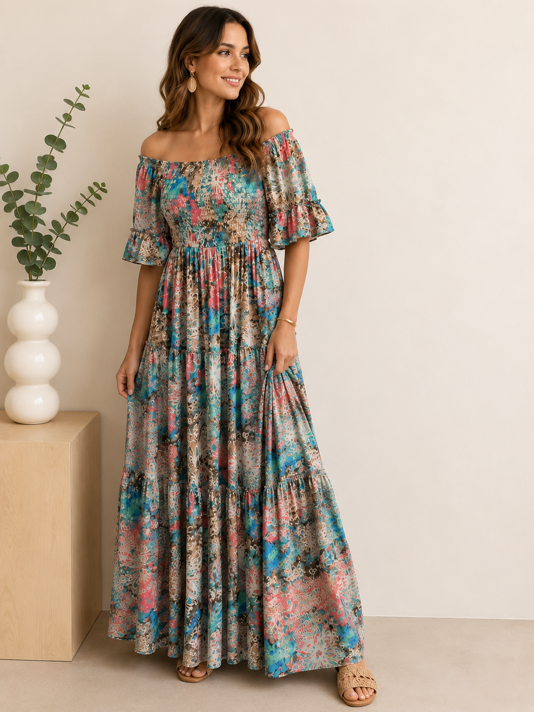 Maxikleid mit Carmen-Ausschnitt