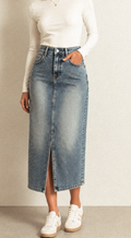 Jeans Midirock mit Strasssteinen