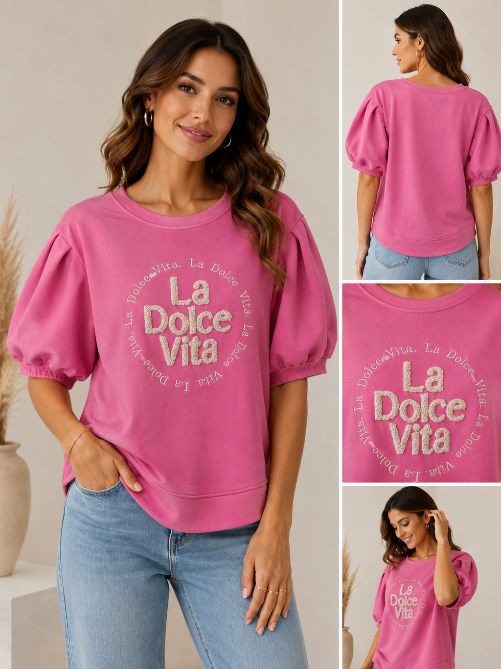 Sweatshirt mit Puffärmeln „La Dolce Vita“