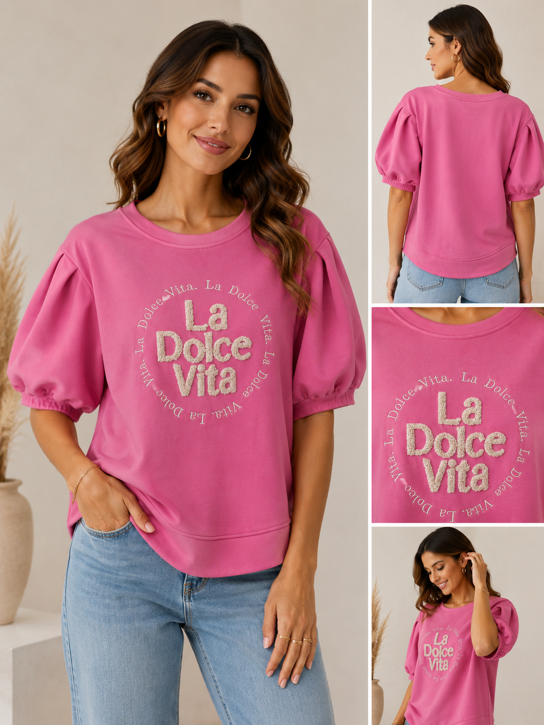 Sweatshirt mit Puffärmeln „La Dolce Vita“